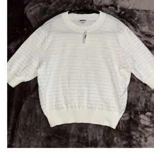 Madewell Women's Pullover Sweater Size M Off White Knit Short Sleeve‎ Top